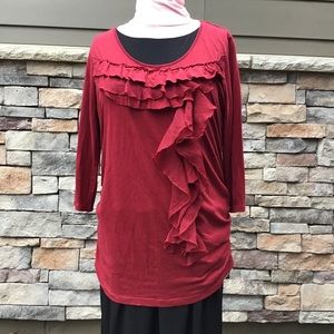 Oh Baby by Motherhood Maternity top dressy ruffles size L red jersey